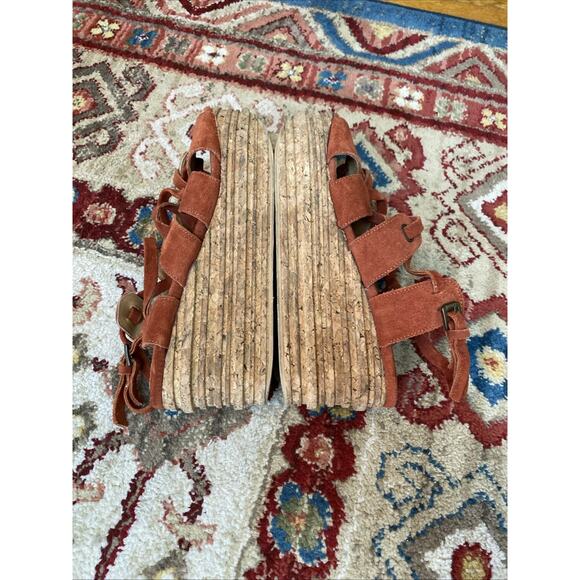 Vintage Free People US 8.5 9 EU 39 Leather Strappy Platform Sandals Cork Heels - Picture 4 of 12